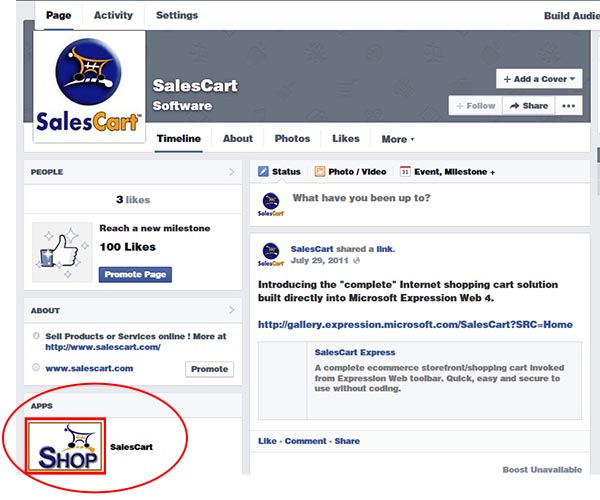 how to add a shopping cart to my facebook page