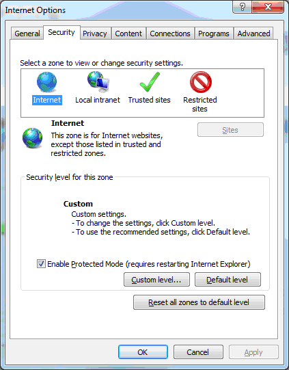 Internet Explorer Security Tab